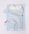 Baby-Overall aus Woll- und Baumwollstrick mit Streifen blau/blau