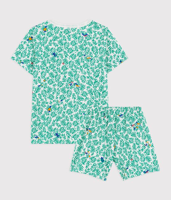 Kinder-Kurzpyjama aus Baumwolle mit Pflanzen-Print für Jungen weiss MARSHMALLOW/weiss MULTICO