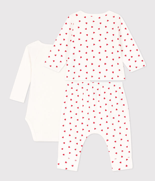 Baby-Set aus bedrucktem Molton mit kleinen Herzen weiss/rot