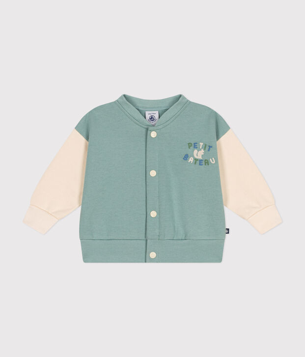 Baby College-Jacke aus Molton gr&uuml;n/naturfarben