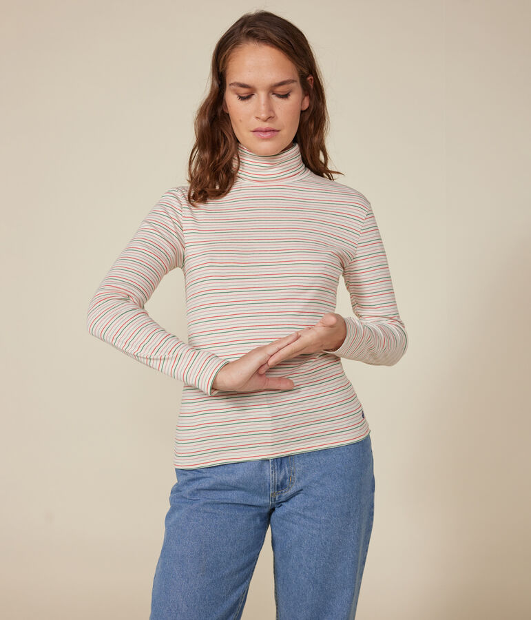 Damen-Rollkragenshirt L'Iconique aus Baumwolle naturfarben/vielfarbig