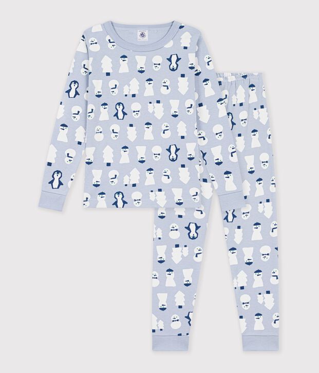 Eng anliegender Kinder-Pyjama aus gemusterter Baumwolle blau/vielfarbig