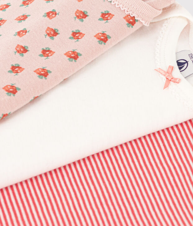 3er-Set kurz&auml;rmelige Baby-Bodys aus Baumwolle mit Blumenmuster vielfarbig