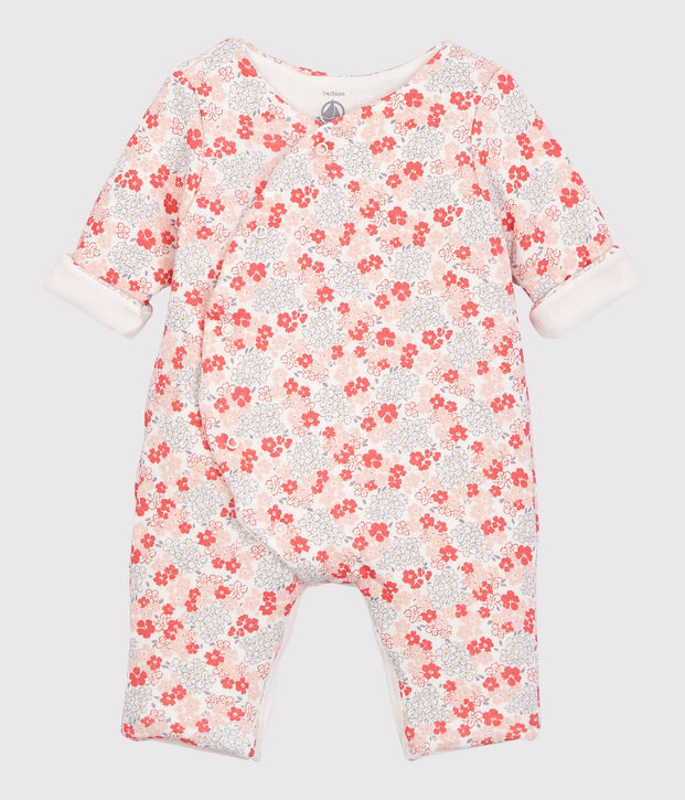 Langer Baby-Overall aus gestepptem Doppeljersey aus Bio-Baumwolle mit floralem Muster weiss/vielfarbig