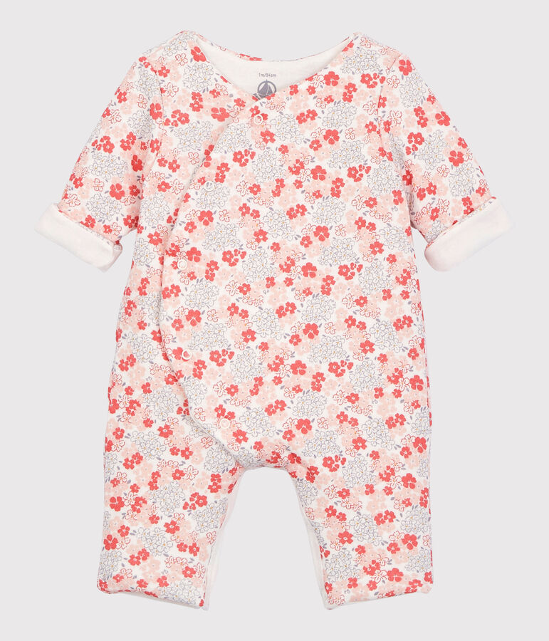 Langer Baby-Overall aus gestepptem Doppeljersey aus Bio-Baumwolle mit floralem Muster weiss/vielfarbig