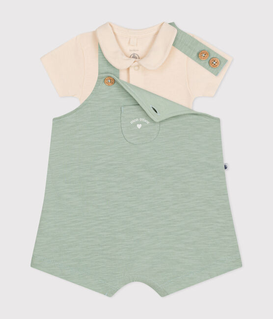 Baby-Latzhosen-Kombination aus geflammtem Jersey grün HERBIER