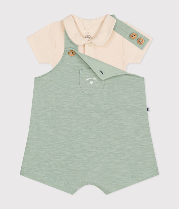 Baby-Latzhosen-Kombination aus geflammtem Jersey gr&uuml;n