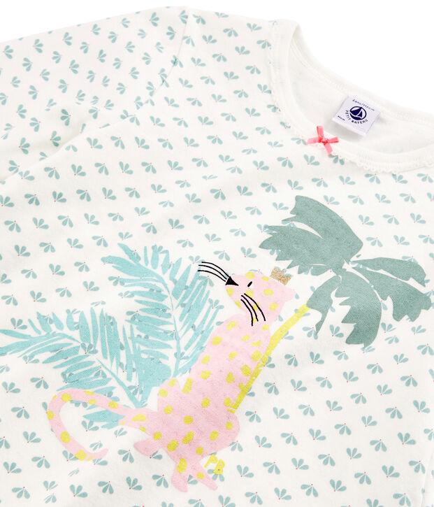 Kinderpyjama aus Doppeljersey f&uuml;r M&auml;dchen weiss/vielfarbig