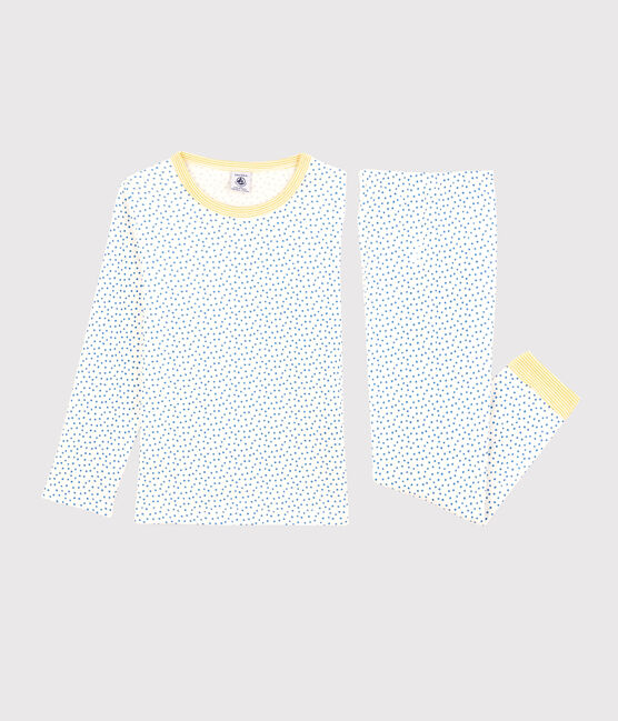 Kinderpyjama aus Bio-Baumwolle mit Muster weiss MARSHMALLOW/blau BRASIER