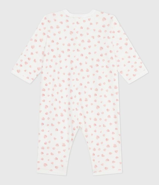 Strampler ohne Füßchen aus bedruckter Baumwolle weiss MARSHMALLOW/rosa CHARME