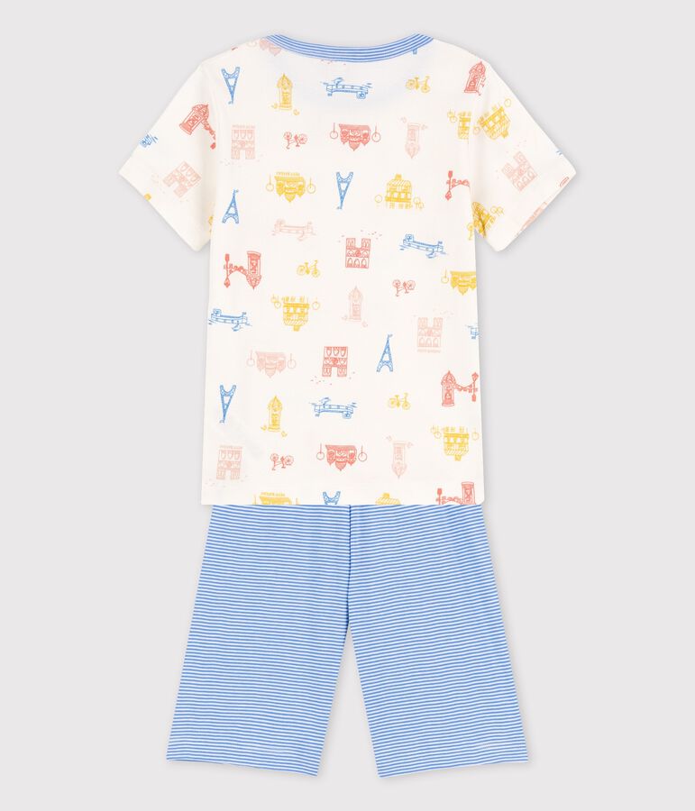 Kinder-Kurzpyjama Paris aus Baumwolle f&uuml;r Jungen weiss MARSHMALLOW/weiss MULTICO