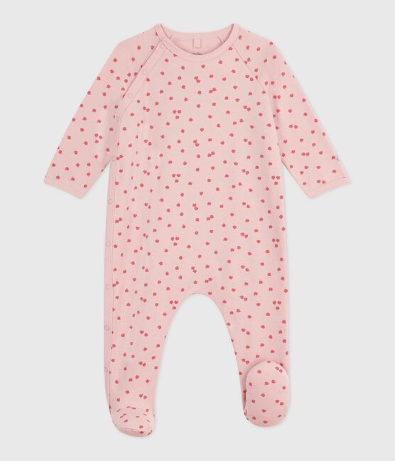 Strampler aus aufgerautem Molton mit Motiv rosa JOLI/weiss MULTICO