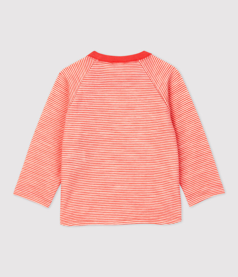 Baby-T-Shirt aus Wolle und Baumwolle. orange/weiss
