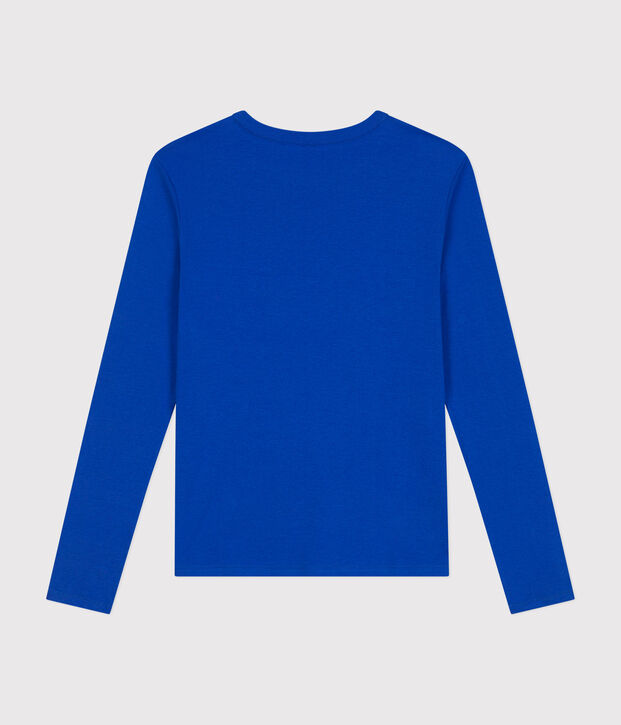 Lang&auml;rmeliges Damen-T-Shirt L'Iconique aus einfarbigem Rippstrick blau