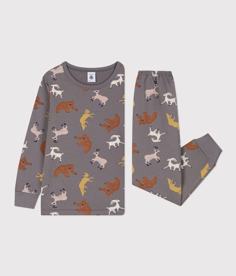 Pyjama aus Molton mit Tiermotiv grau/vielfarbig