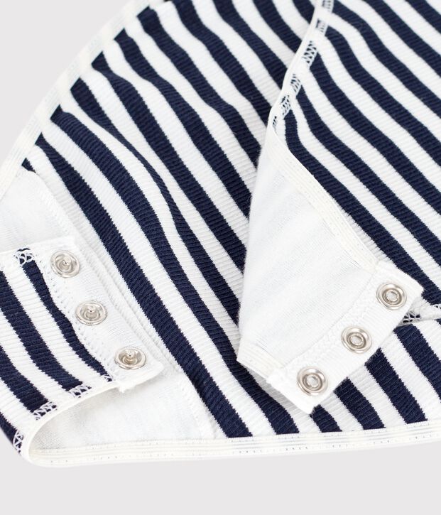 Kurz&auml;rmeliger Damen-Body aus Baumwolle mit Streifen blau/weiss