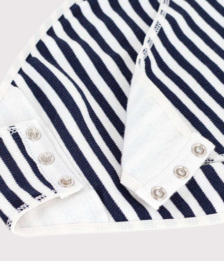 Kurz&auml;rmeliger Damen-Body aus Baumwolle mit Streifen blau/weiss