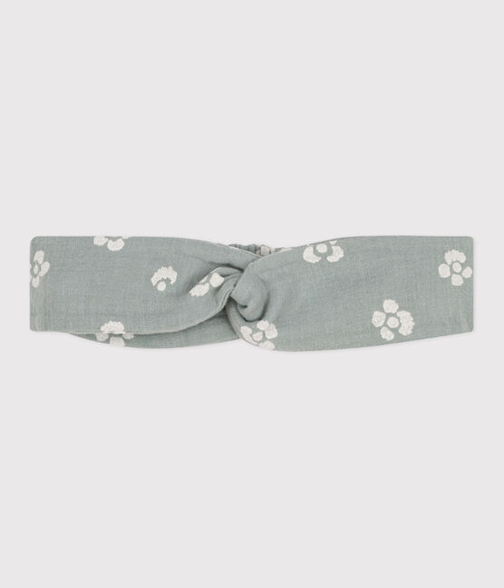 Baby-Stirnband aus Baumwollgaze mit Blumendruck blau PAUL/weiss MARSHMALLOW