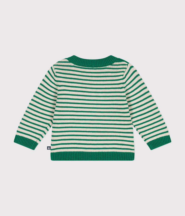 Baby-Pullover aus Woll- und Baumwollstrick gr&uuml;n/naturfarben