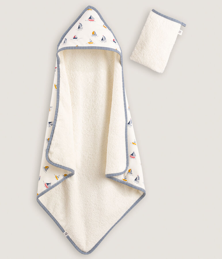 Baby-Badecape und Waschlappen mit Segelbooten weiss/blau/vielfarbig