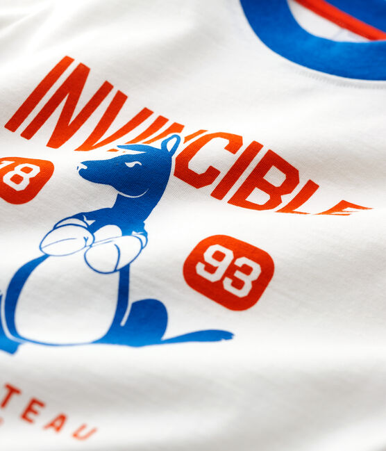 Langärmeliges Kinder-T-Shirt aus Baumwolle für Jungen weiss MARSHMALLOW