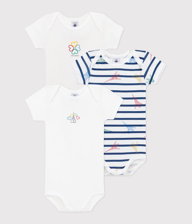 3er-Set kurz&auml;rmelige Baby-Bodys aus Baumwolle mit Paris-Motiv vielfarbig
