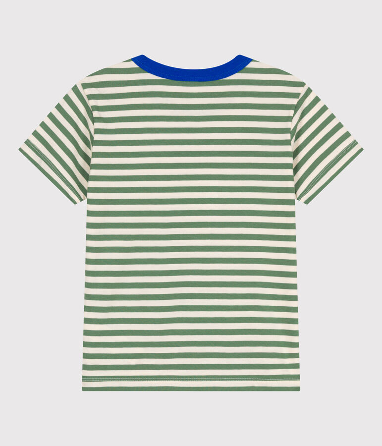 Kurz&auml;rmeliges Kinder-T-Shirt aus Baumwolle mit Streifen gr&uuml;n/naturfarben