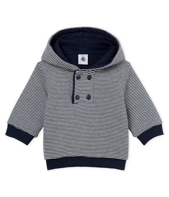 Wattiertes gestreiftes baby-kapuzenSweatshirt jungen blau SMOKING/weiss MARSHMALLOW
