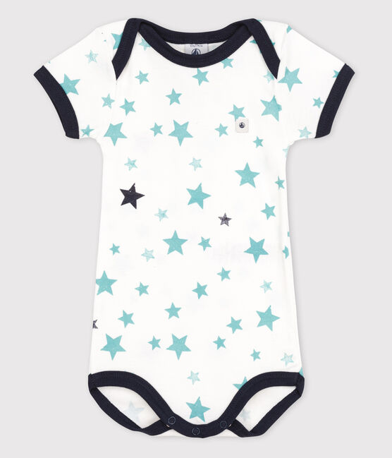Kurzärmeliger Baby-Body für Mädchen weiss ECUME/weiss MULTICO