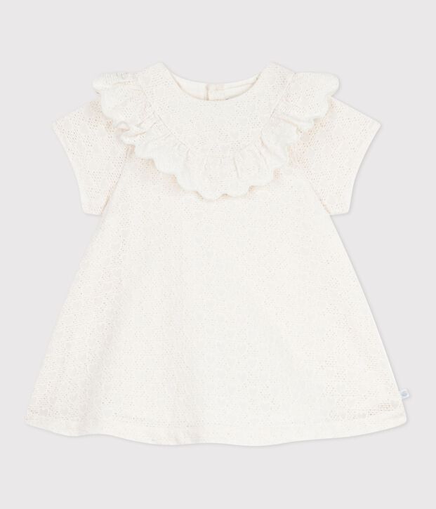 Kurz&auml;rmeliges Baby-Kleid aus Lochspitze mit Herzmotiven weiss