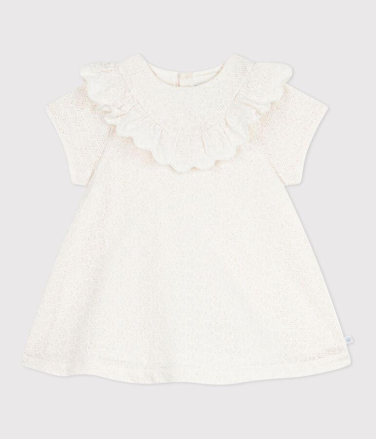 Kurz&auml;rmeliges Baby-Kleid aus Lochspitze mit Herzmotiven weiss MARSHMALLOW
