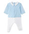 Baby-Jungen-Wickelhemd-Einteiler im Materialmix blau TOUDOU/weiss ECUME