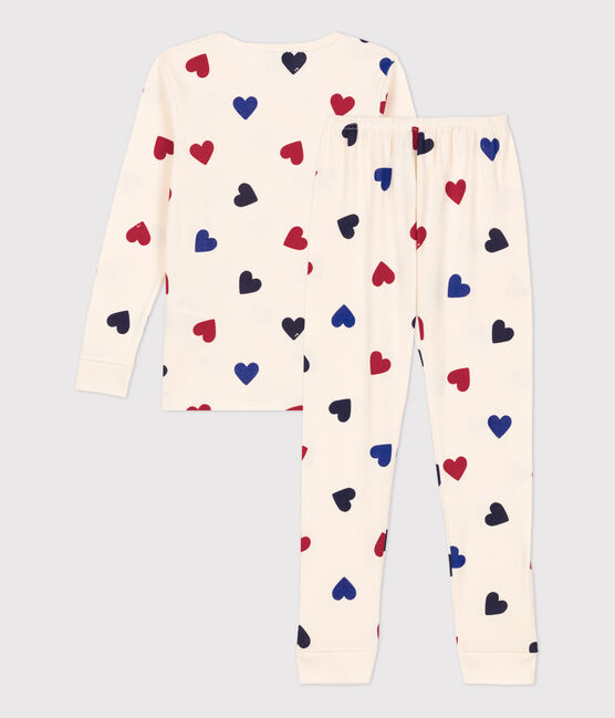 Kinderpyjama mit schmaler Passform aus Baumwolle mit Herzmuster für Mädchen weiss AVALANCHE/ MULTICO