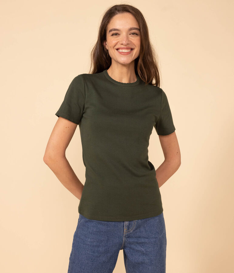 Damen-T-Shirt L&rsquo;ICONIQUE aus Baumwolle mit M&auml;usez&auml;hnchen gr&uuml;n