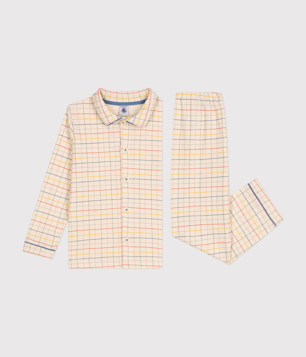 Kinder-Pyjama aus Baumwolle mit Karomuster naturfarben/vielfarbig