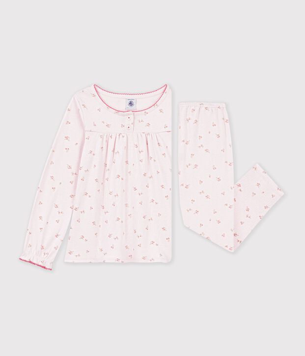 Kinder-Pyjama aus Baumwolle mit Kr&auml;uselfalten und Blumenmotiv rosa/vielfarbig