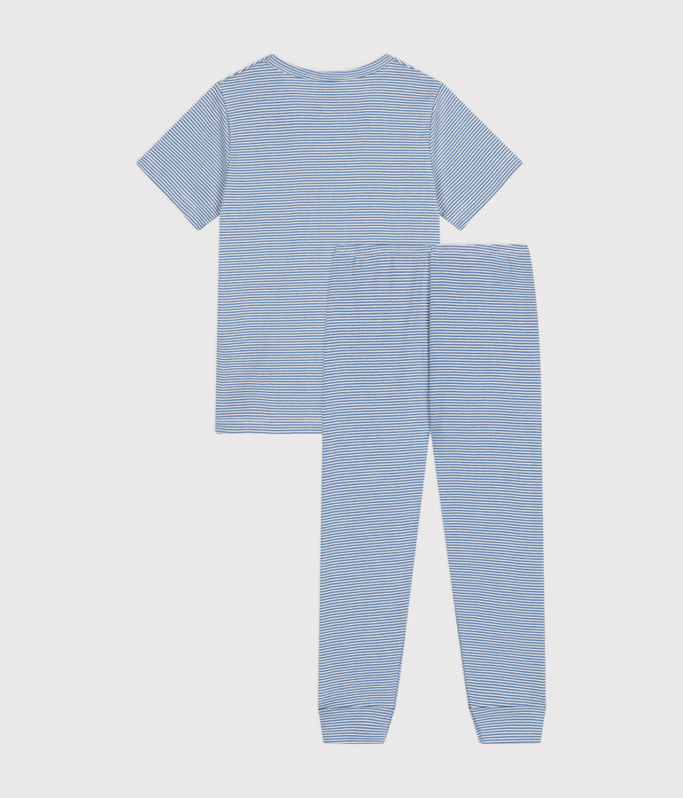 Kinder-Pyjama aus gestreifter Baumwolle blau/weiss