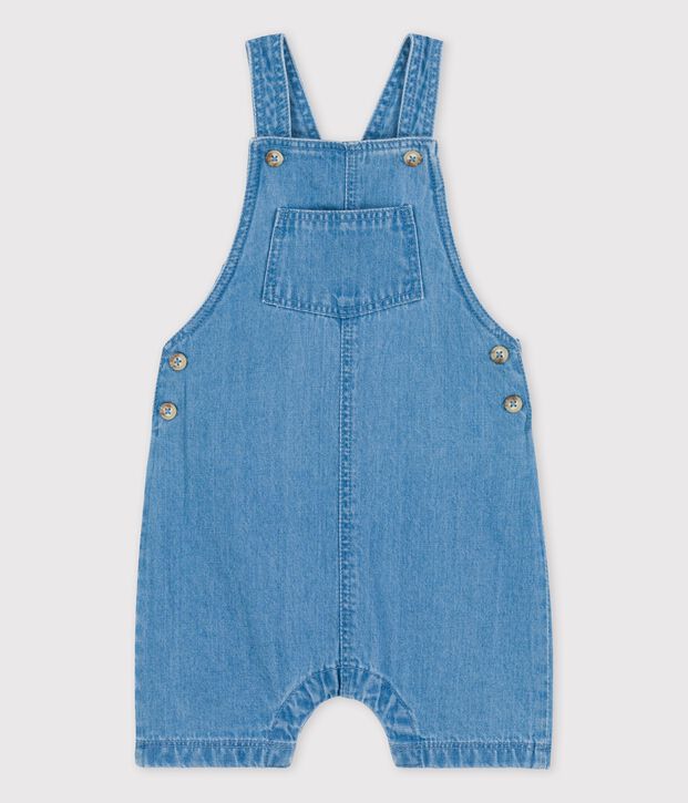 Kurze Baby-Latzhose aus leichtem Bio-Denim blau