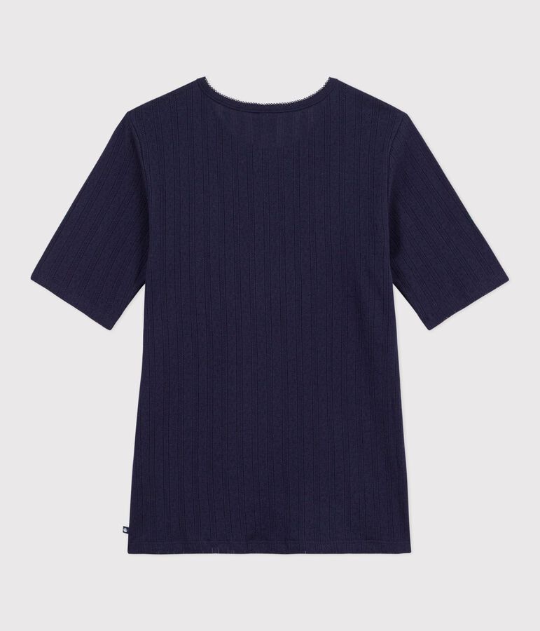Kurz&auml;rmeliges Damen T-Shirt aus einfarbiger Baumwolle blau