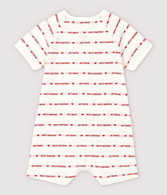 Petit Bateau-Einteiler aus Bio-Baumwoll-Jacquard mit "Je t'aime"-Schriftzug weiss MARSHMALLOW/rot PEPS