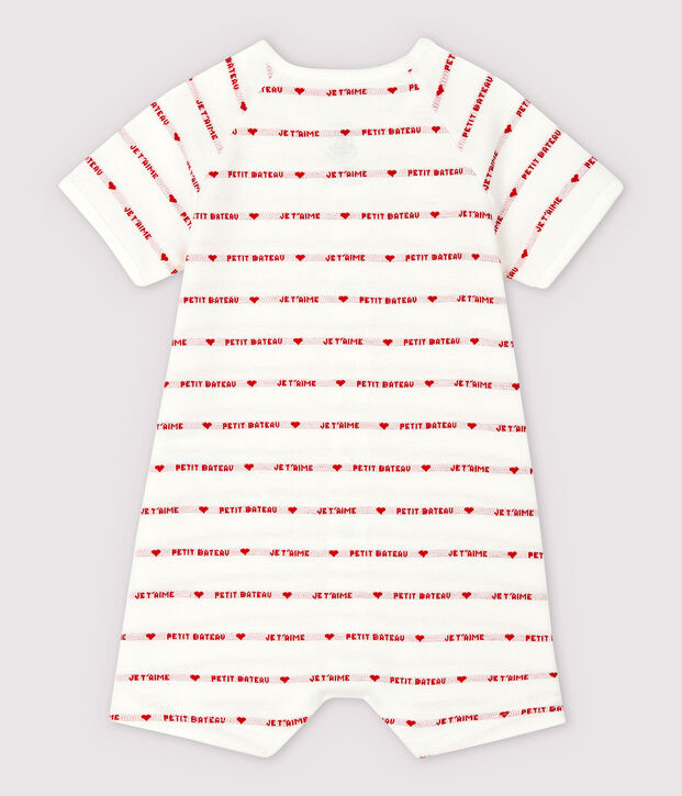 Petit Bateau-Einteiler aus Bio-Baumwoll-Jacquard mit Je t'aime-Schriftzug weiss/rot
