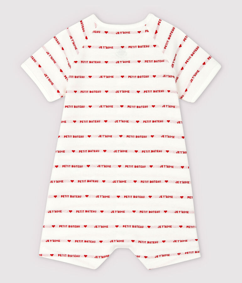 Petit Bateau-Einteiler aus Bio-Baumwoll-Jacquard mit Je t'aime-Schriftzug weiss/rot