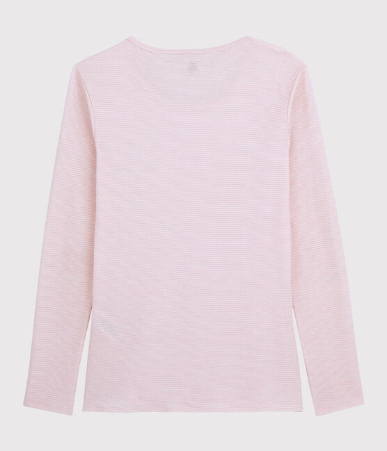 Damen-T-Shirt aus Wolle und Baumwolle rosa CHARME/weiss MARSHMALLOW