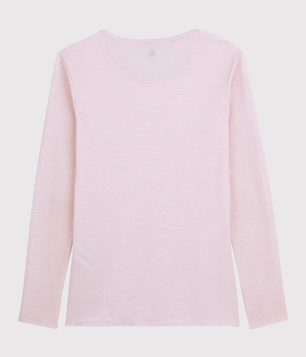 Damen-T-Shirt aus Wolle und Baumwolle rosa/weiss
