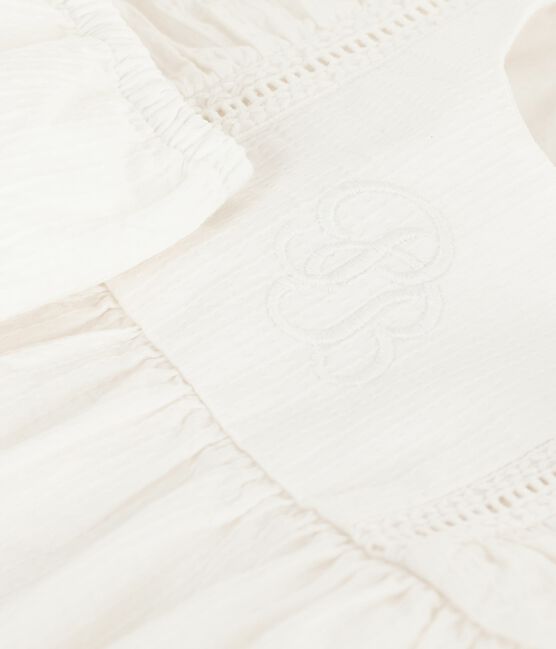 Ärmelloses Baby-Kleid aus einfarbiger Baumwolle mit Stickerei und dazu passendem Bloomer weiss ECUME