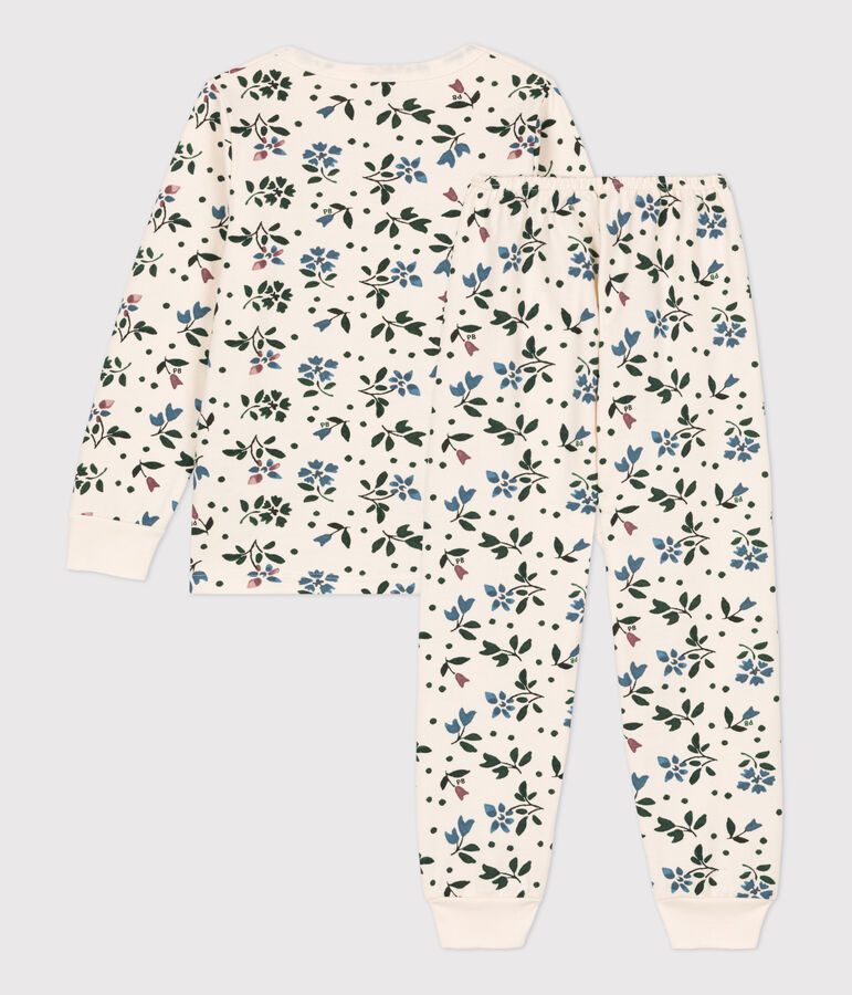 Kinderpyjama aus Molton mit Blumenmotiv f&uuml;r M&auml;dchen naturfarben/vielfarbig