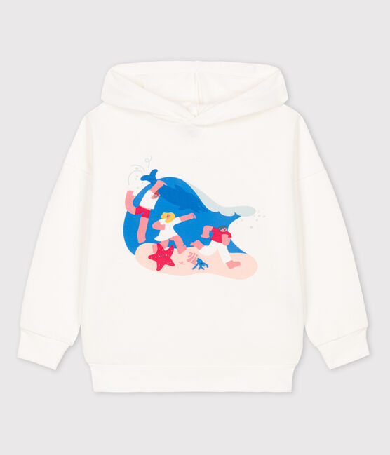 Kinder-Sweatshirt Petit Bateau × Water Family für Jungen weiss MARSHMALLOW