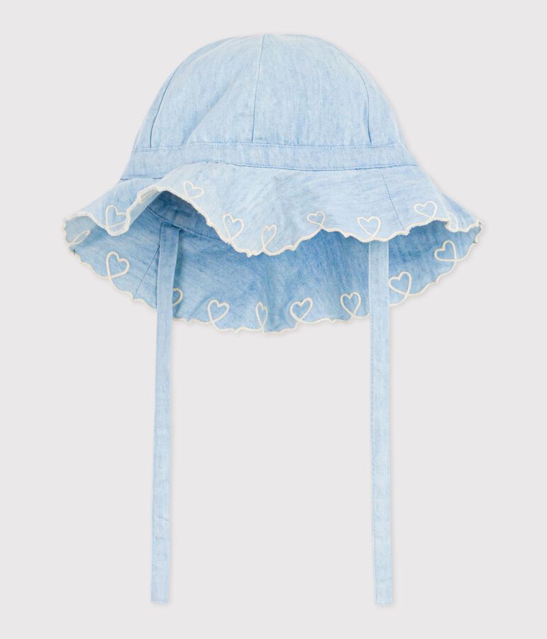 Breitkrempiger Baby-Sonnenhut aus Chambray f&uuml;r M&auml;dchen blau