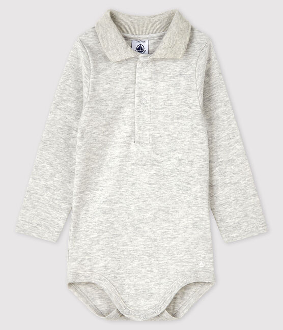 Langärmliger Baby-Body mit Polokragen grau BELUGA CHINE
