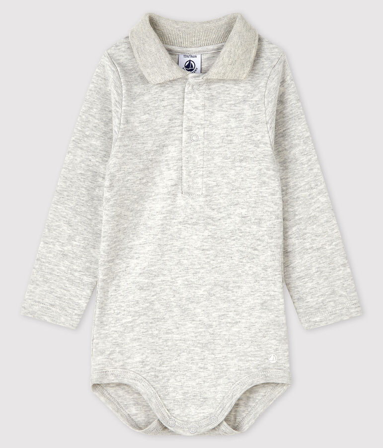 Lang&auml;rmliger Baby-Body mit Polokragen grau